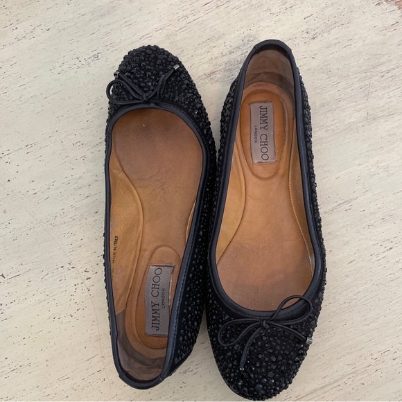 Jimmy Choo Weber Crystal Flats Rhinestone Jeweled Ballet Flat Shoes Size 37 1/2 - Picture 2 of 8